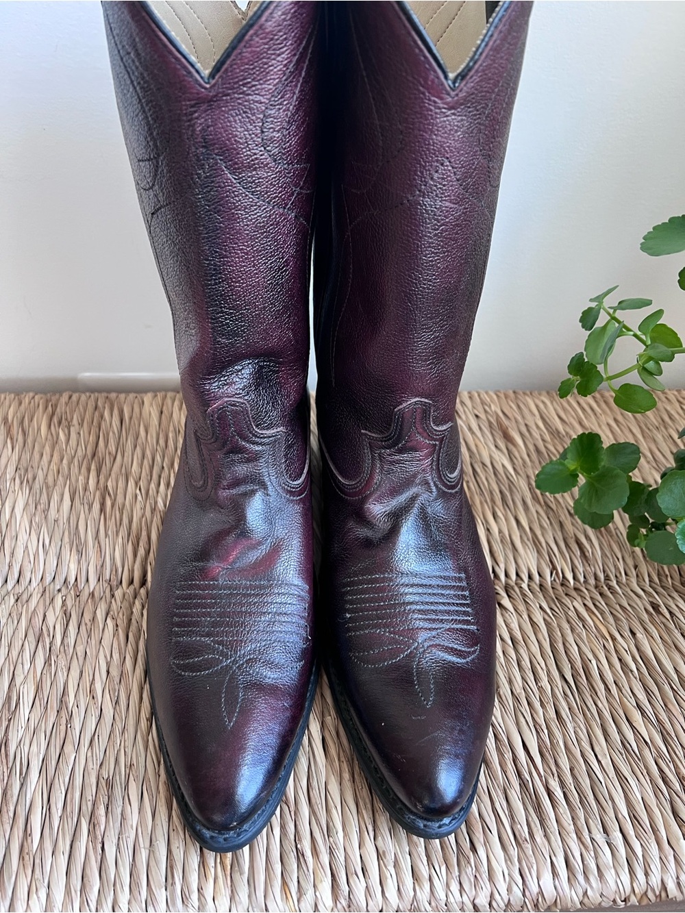 Vintage Dingo Dark Maroon Leather Cowboy Boots Size 10.5 Style Style 15923 - Picture 3 of 14